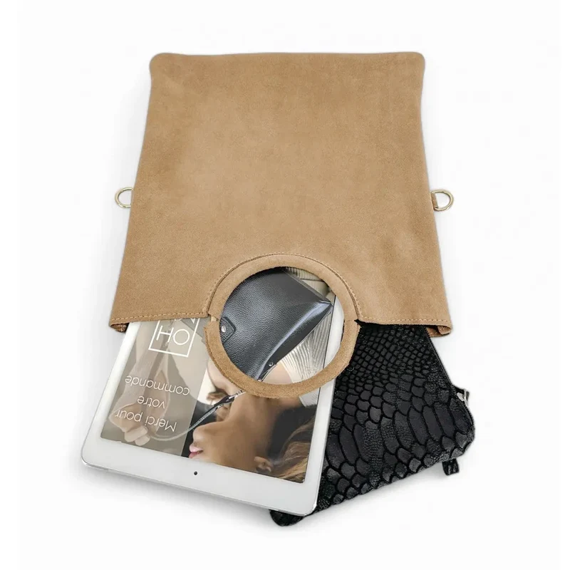Sac à main en daim CHARLOTTE Taupe clair