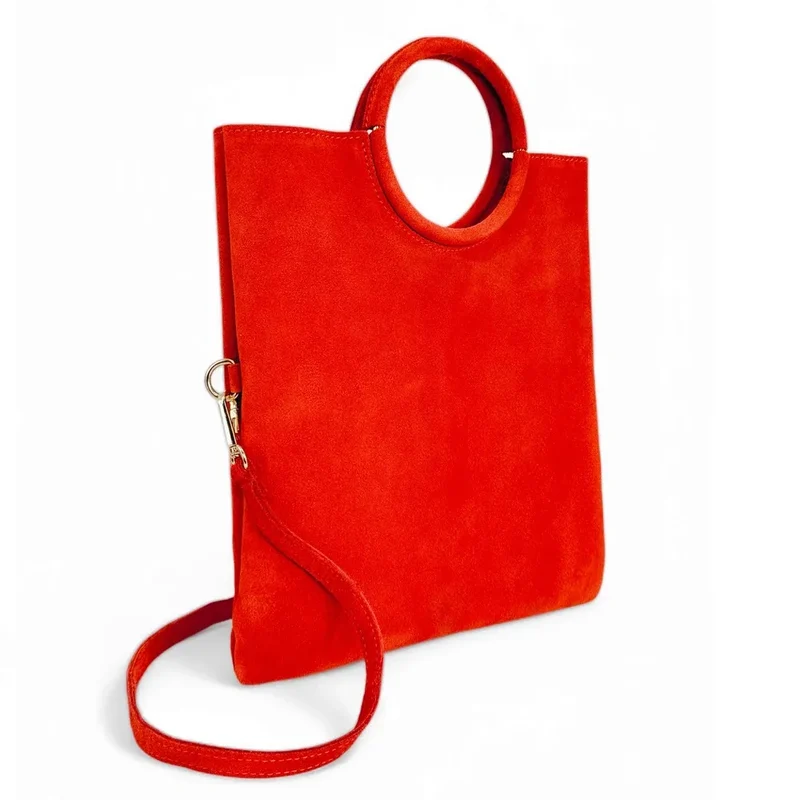 Sac à main en daim CHARLOTTE Rouge coquelicot