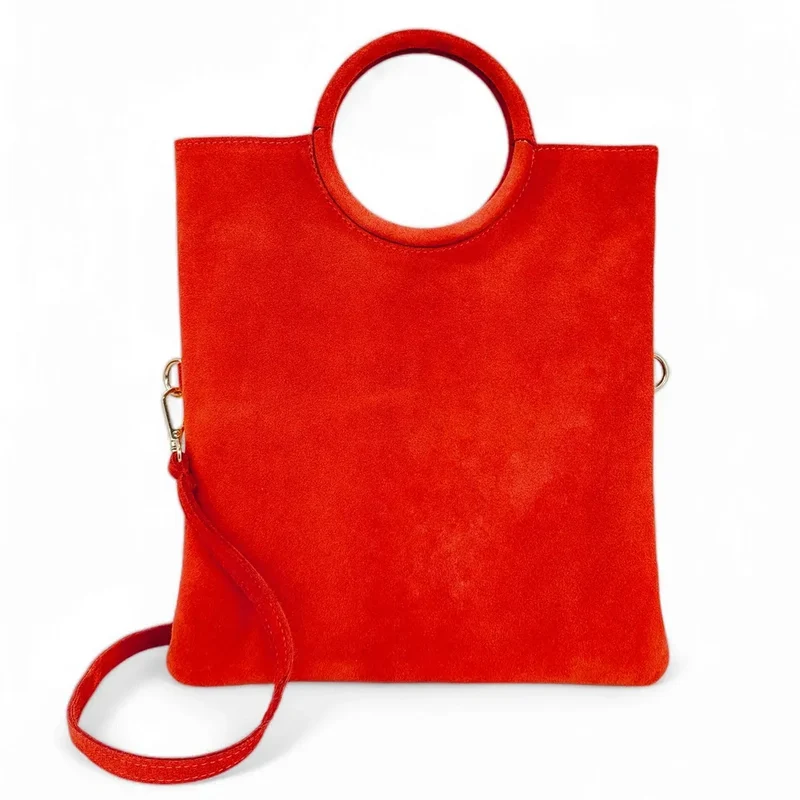 Sac à main en daim CHARLOTTE Rouge coquelicot