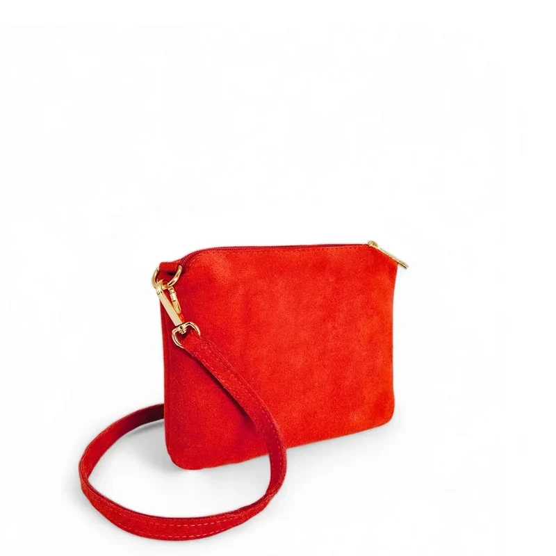 Sac à main en daim CHARLOTTE Rouge coquelicot