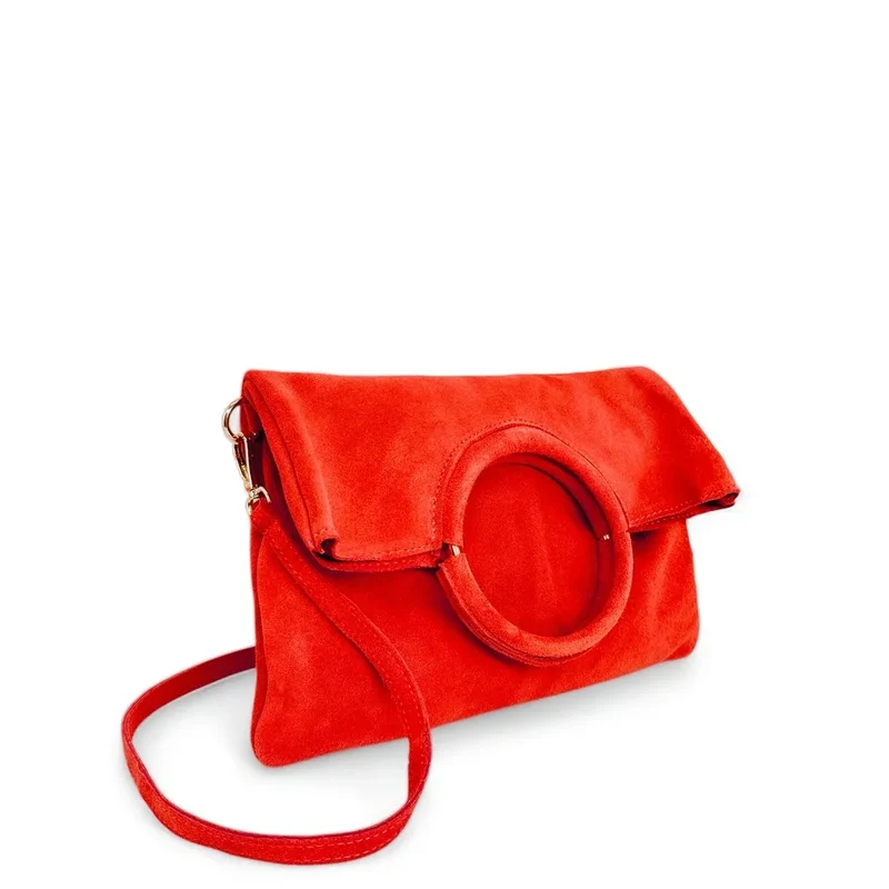 Sac à main en daim CHARLOTTE Rouge coquelicot