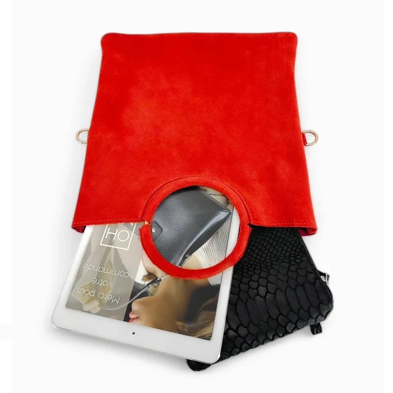 Sac à main en daim CHARLOTTE Rouge coquelicot