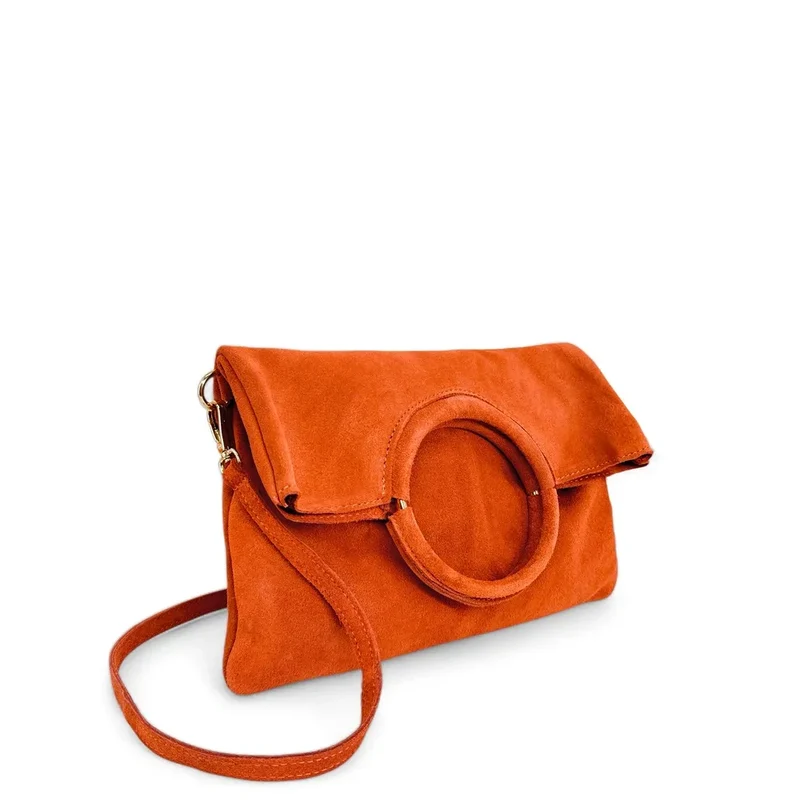 Sac à main en daim CHARLOTTE Mandarine