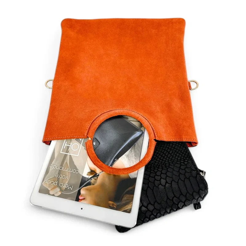 Sac à main en daim CHARLOTTE Mandarine