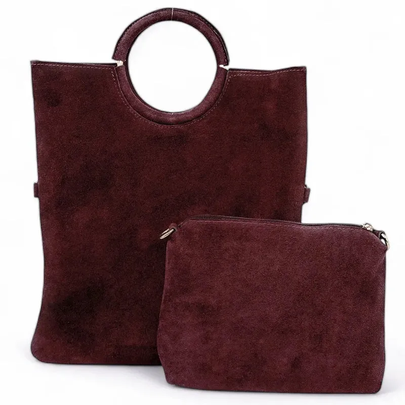 Sac à main en daim CHARLOTTE Rouge bordeaux