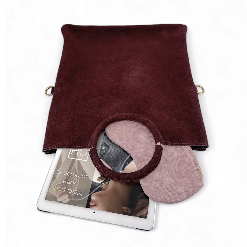 Sac à main en daim CHARLOTTE Rouge bordeaux