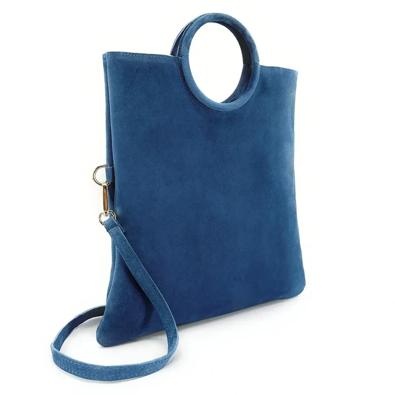 Sac à main en daim CHARLOTTE Bleu denim