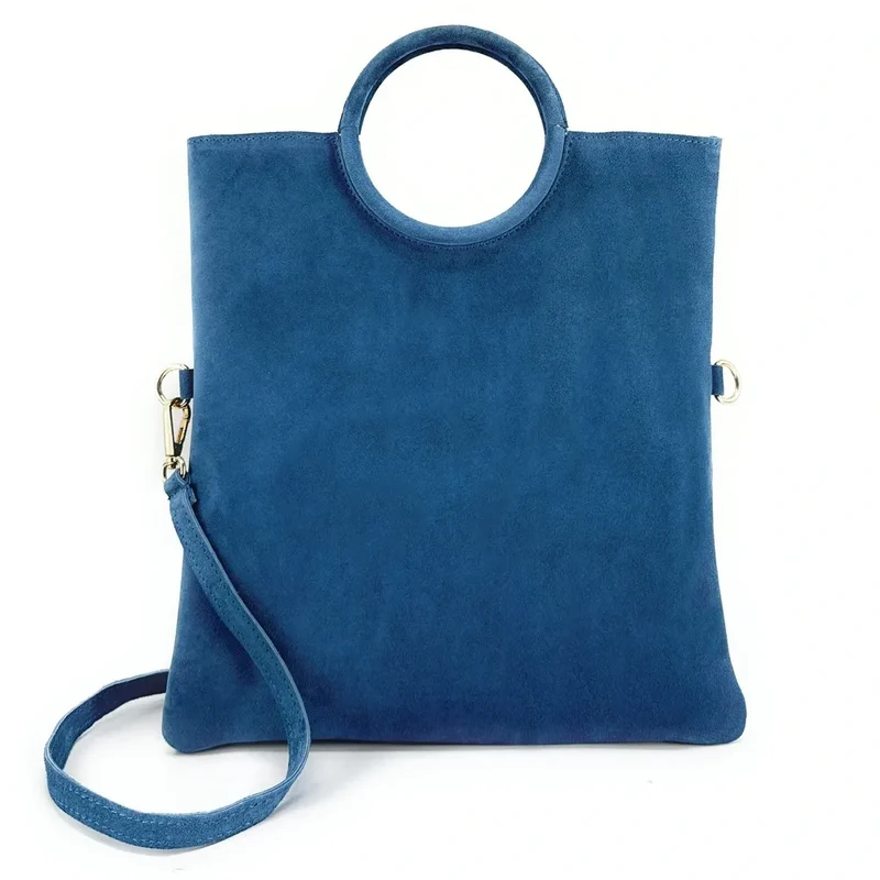 Sac à main en daim CHARLOTTE Bleu denim