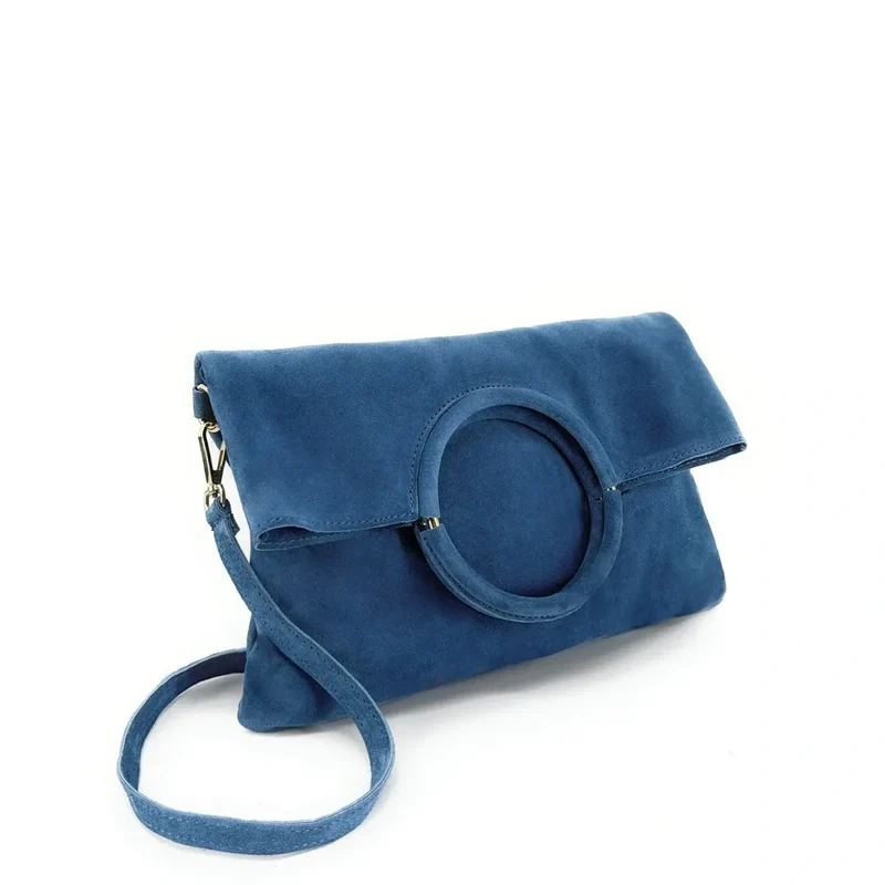 Sac à main en daim CHARLOTTE Bleu denim