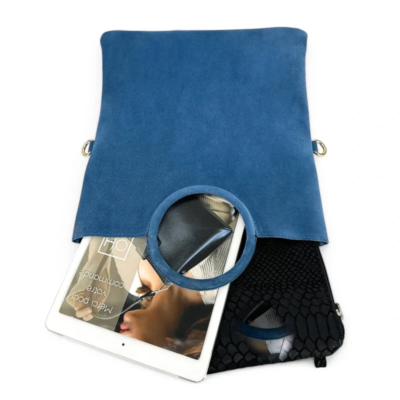 Sac à main en daim CHARLOTTE Bleu denim