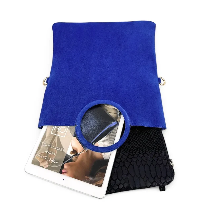 Sac à main en daim CHARLOTTE Bleu roi