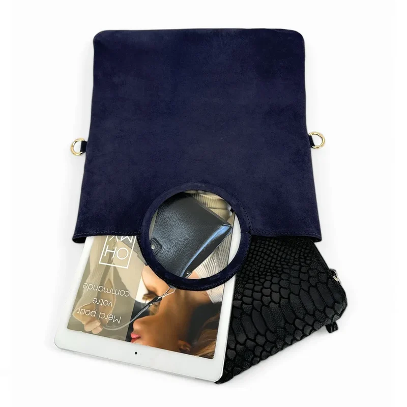 Sac à main en daim CHARLOTTE Bleu marine