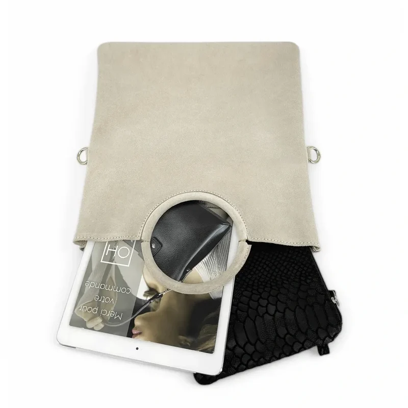 Sac à main en daim CHARLOTTE Beige crème