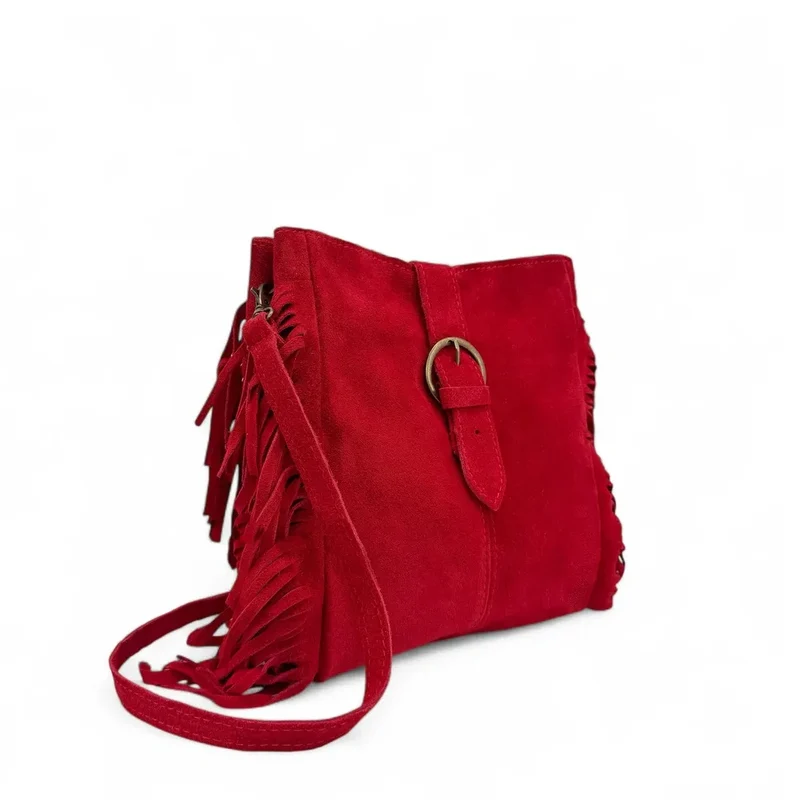 Sac bandoulière en daim CHEYENNE Rouge garance