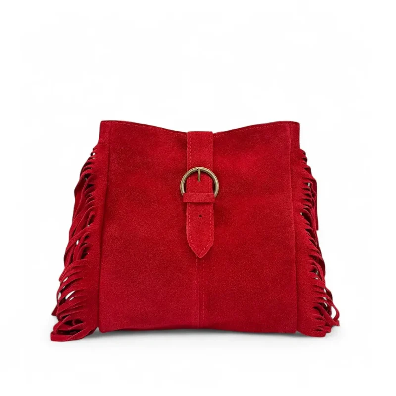 Sac bandoulière en daim CHEYENNE Rouge garance