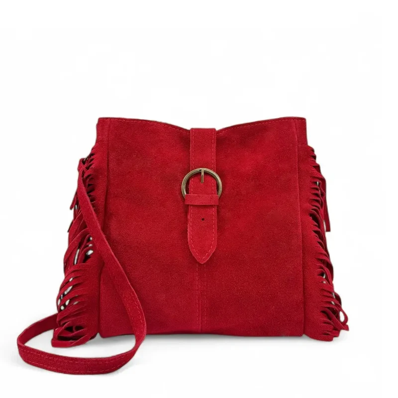 Sac bandoulière en daim CHEYENNE Rouge garance