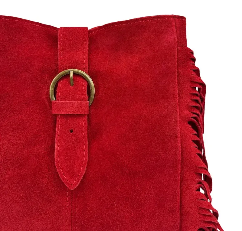 Sac bandoulière en daim CHEYENNE Rouge garance