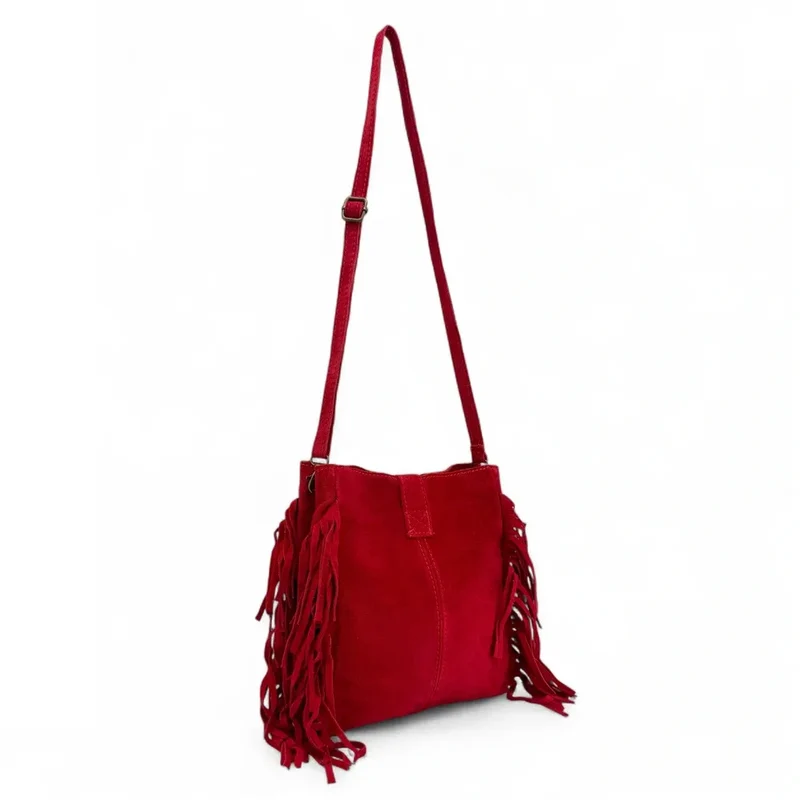 Sac bandoulière en daim CHEYENNE Rouge garance