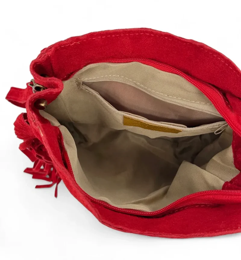 Sac bandoulière en daim CHEYENNE Rouge garance