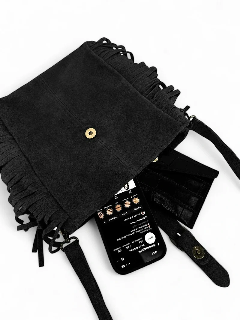 Sac bandoulière en daim CHEYENNE Noir
