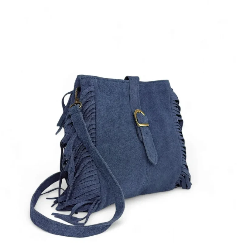 Sac bandoulière en daim CHEYENNE Bleu profond