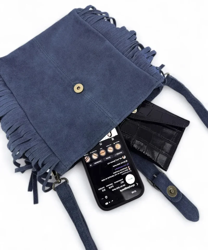 Sac bandoulière en daim CHEYENNE Bleu profond