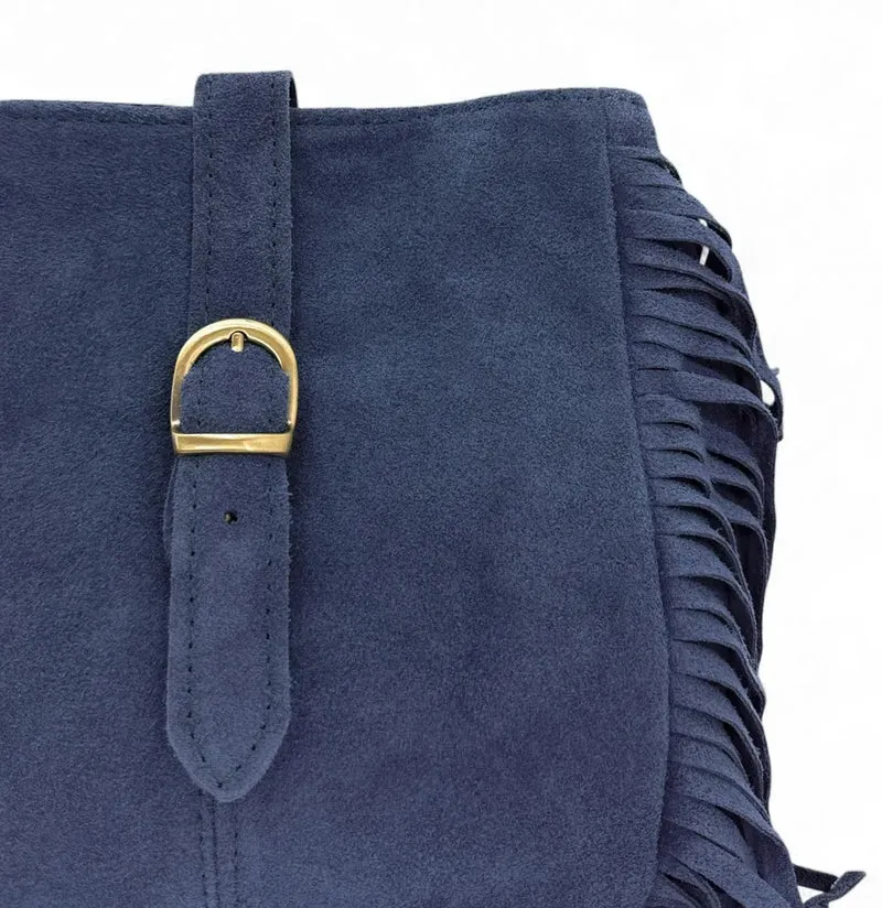 Sac bandoulière en daim CHEYENNE Bleu profond