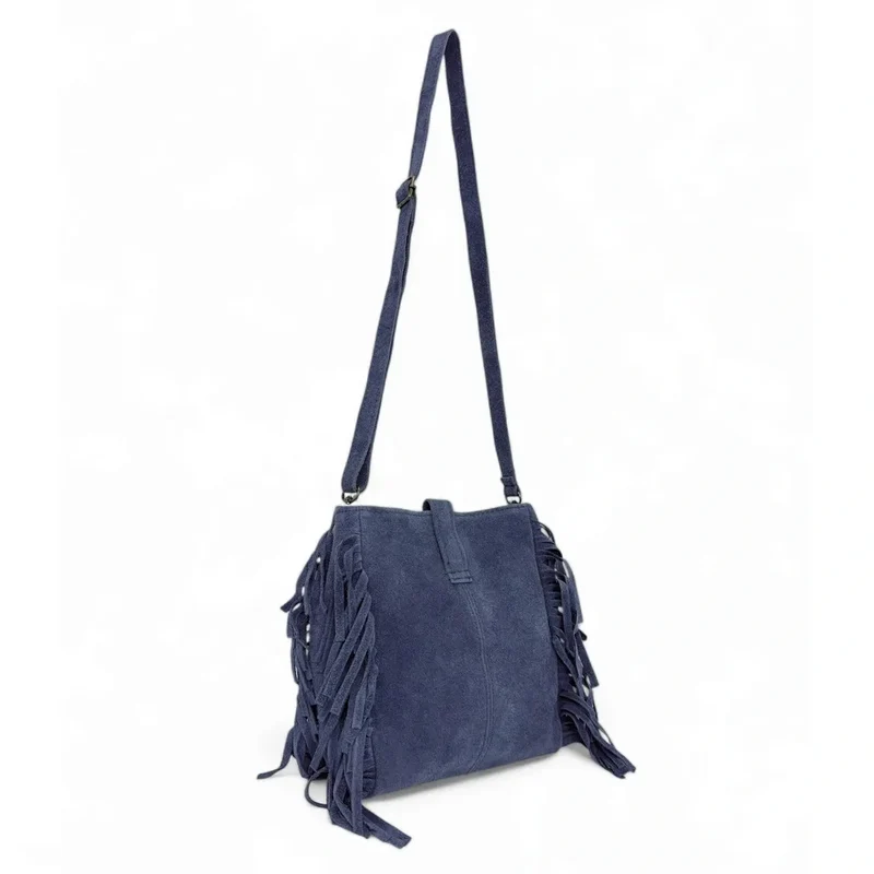 Sac bandoulière en daim CHEYENNE Bleu profond