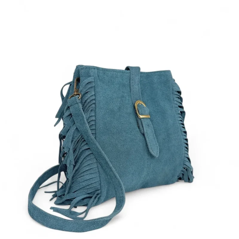 Sac bandoulière en daim CHEYENNE Bleu denim