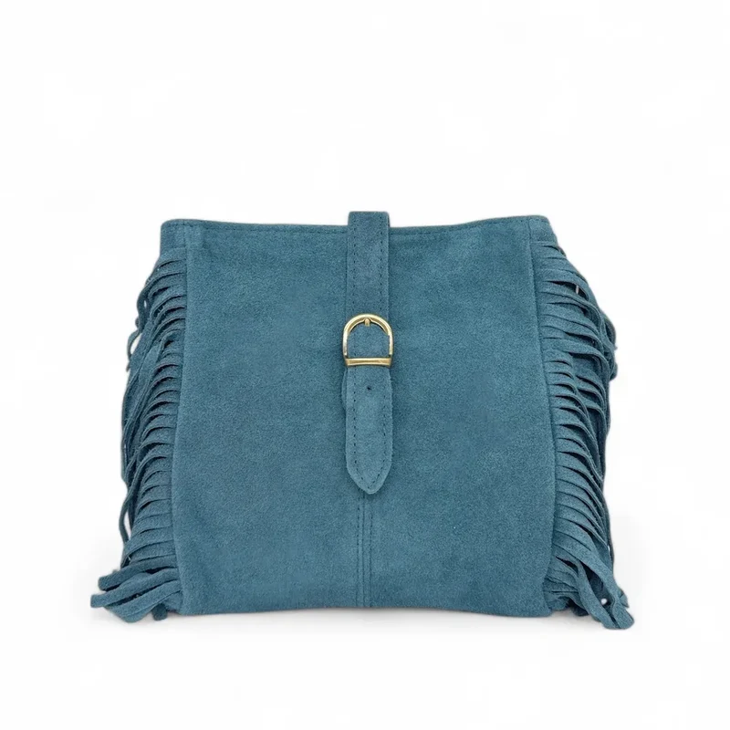 Sac bandoulière en daim CHEYENNE Bleu denim