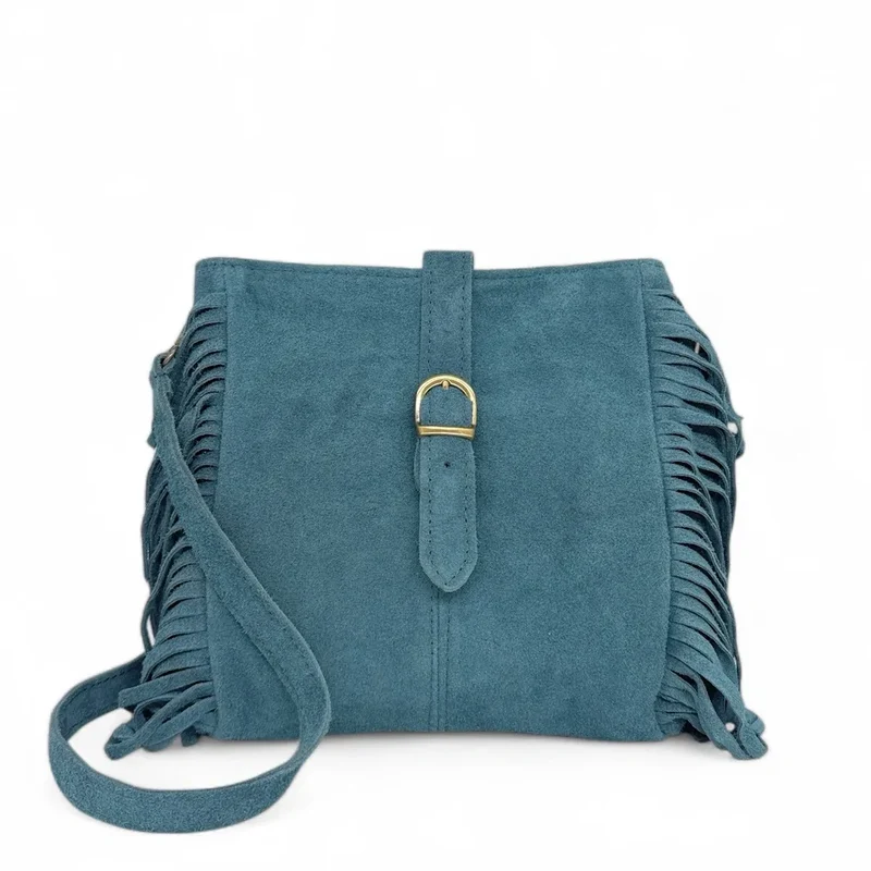 Sac bandoulière en daim CHEYENNE Bleu denim