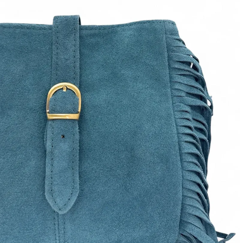 Sac bandoulière en daim CHEYENNE Bleu denim