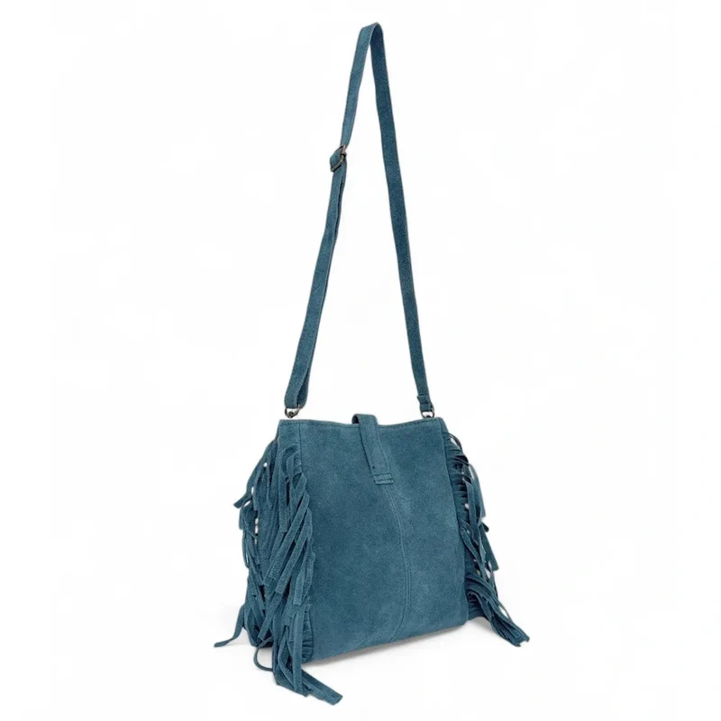 Sac bandoulière en daim CHEYENNE Bleu denim