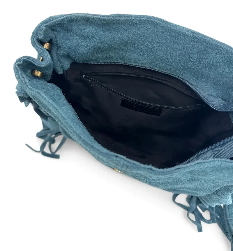 Sac bandoulière en daim CHEYENNE Bleu denim