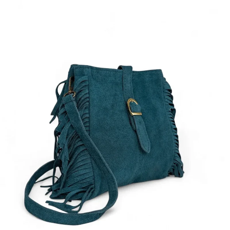 Sac bandoulière en daim CHEYENNE Bleu vert canard