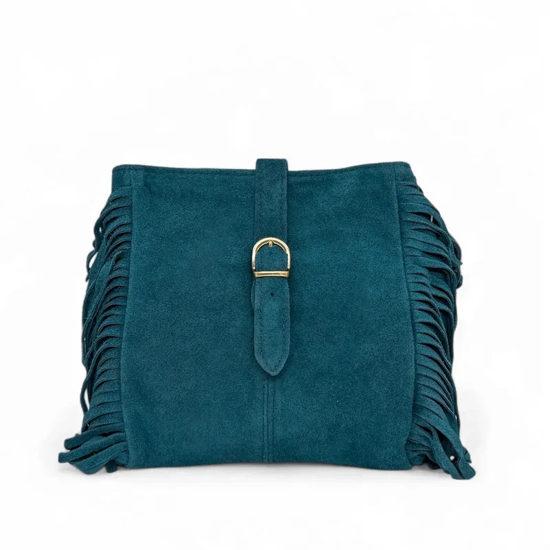 Sac bandoulière en daim CHEYENNE Bleu vert canard