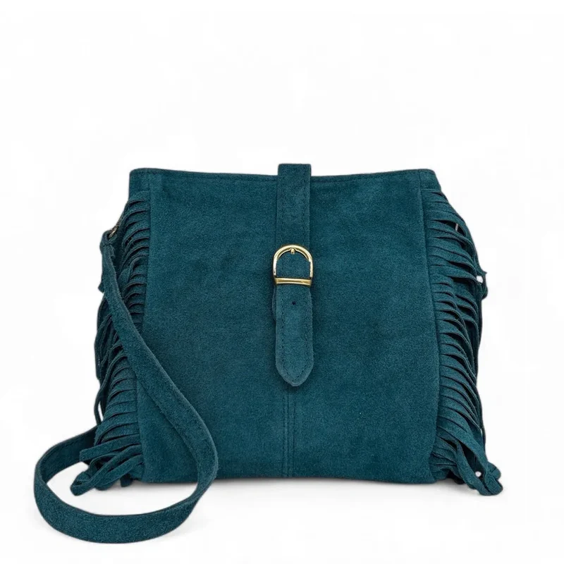 Sac bandoulière en daim CHEYENNE Bleu vert canard