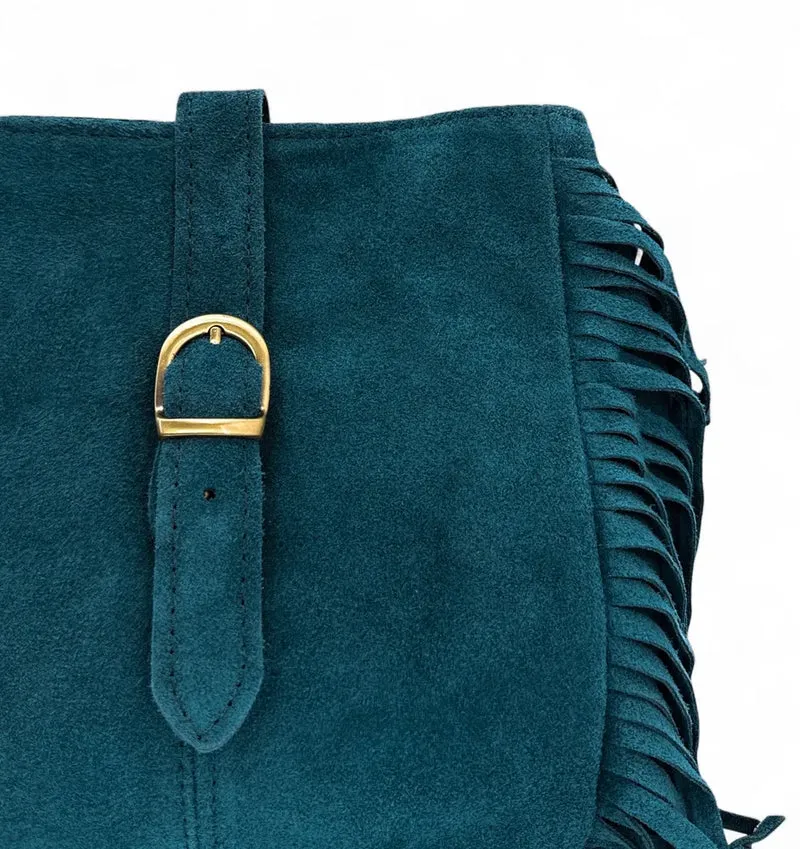Sac bandoulière en daim CHEYENNE Bleu vert canard