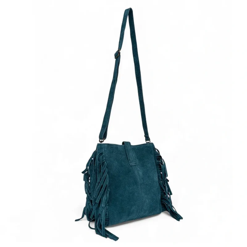 Sac bandoulière en daim CHEYENNE Bleu vert canard