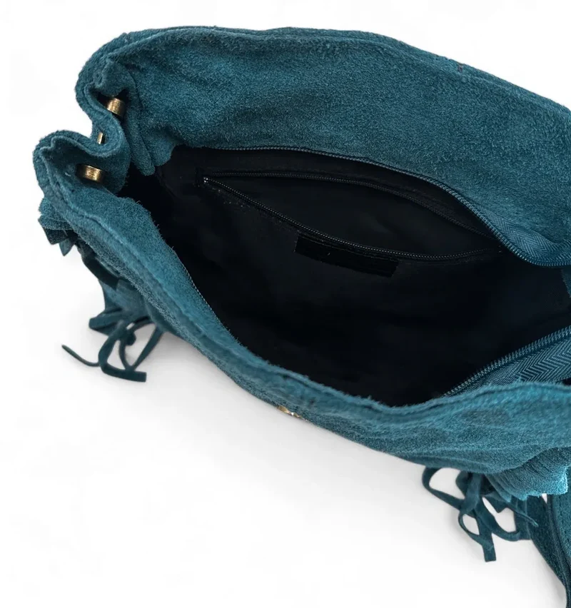 Sac bandoulière en daim CHEYENNE Bleu vert canard