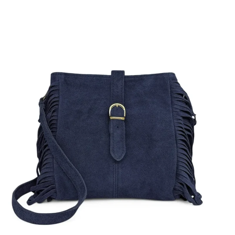 Sac bandoulière en daim CHEYENNE Bleu marine