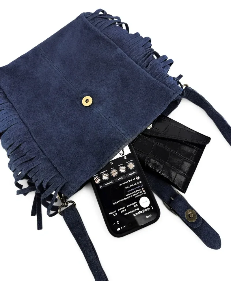 Sac bandoulière en daim CHEYENNE Bleu marine