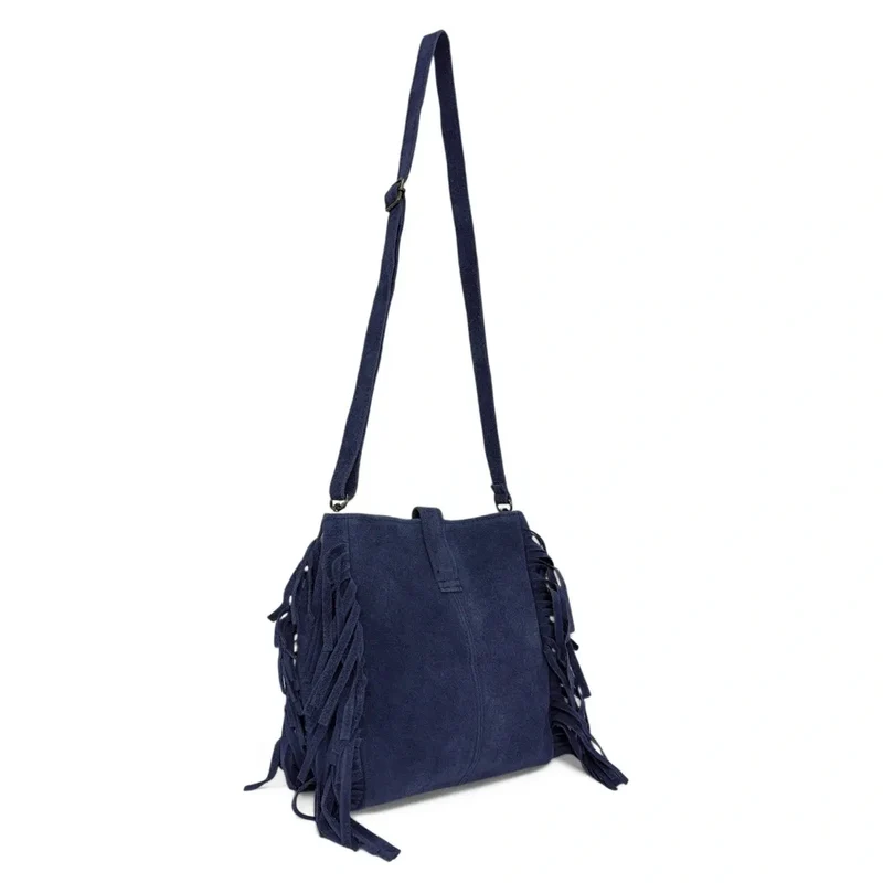 Sac bandoulière en daim CHEYENNE Bleu marine