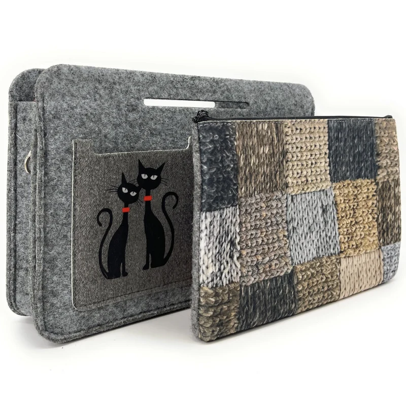 Trousse en feutrine écologique imprimée CLEMENTINA Gris clair