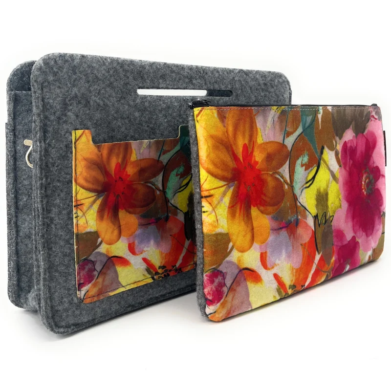 Trousse en feutrine écologique imprimée FRAGILE Gris clair