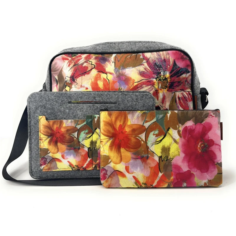 Trousse en feutrine écologique imprimée FRAGILE Gris clair