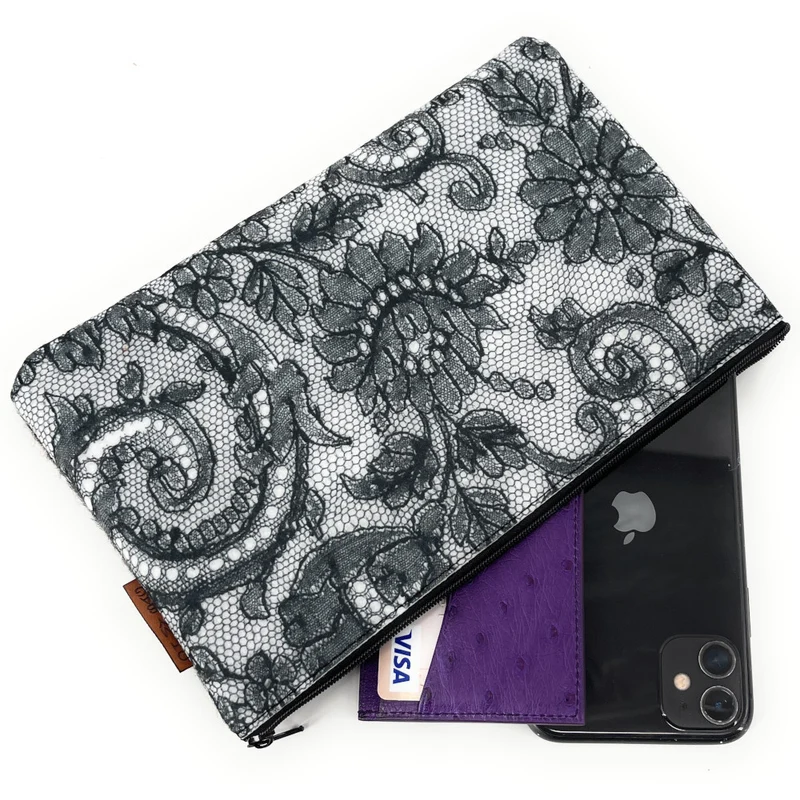 Trousse en feutrine écologique imprimée VICTORIA Gris foncé