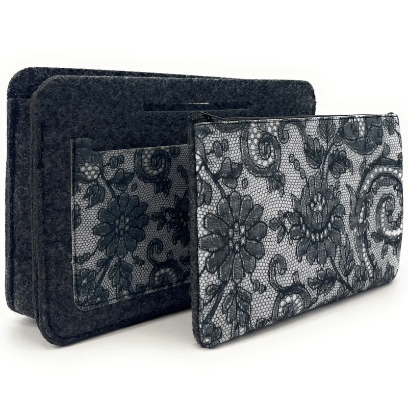 Trousse en feutrine écologique imprimée VICTORIA Gris foncé