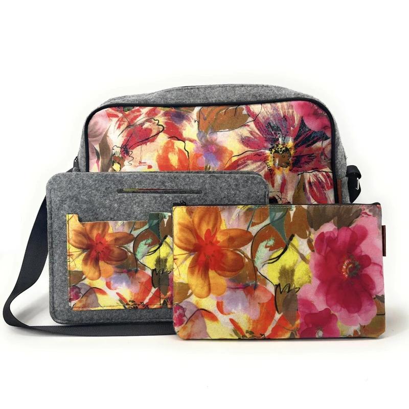 Organiseur en feutrine écologique imprimée GARDEN Gris clair