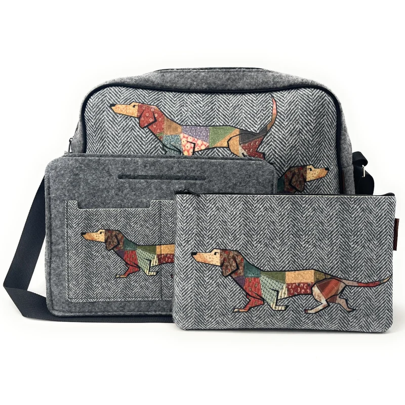 Sac bowling en feutrine écologique imprimée MODERN Gris clair